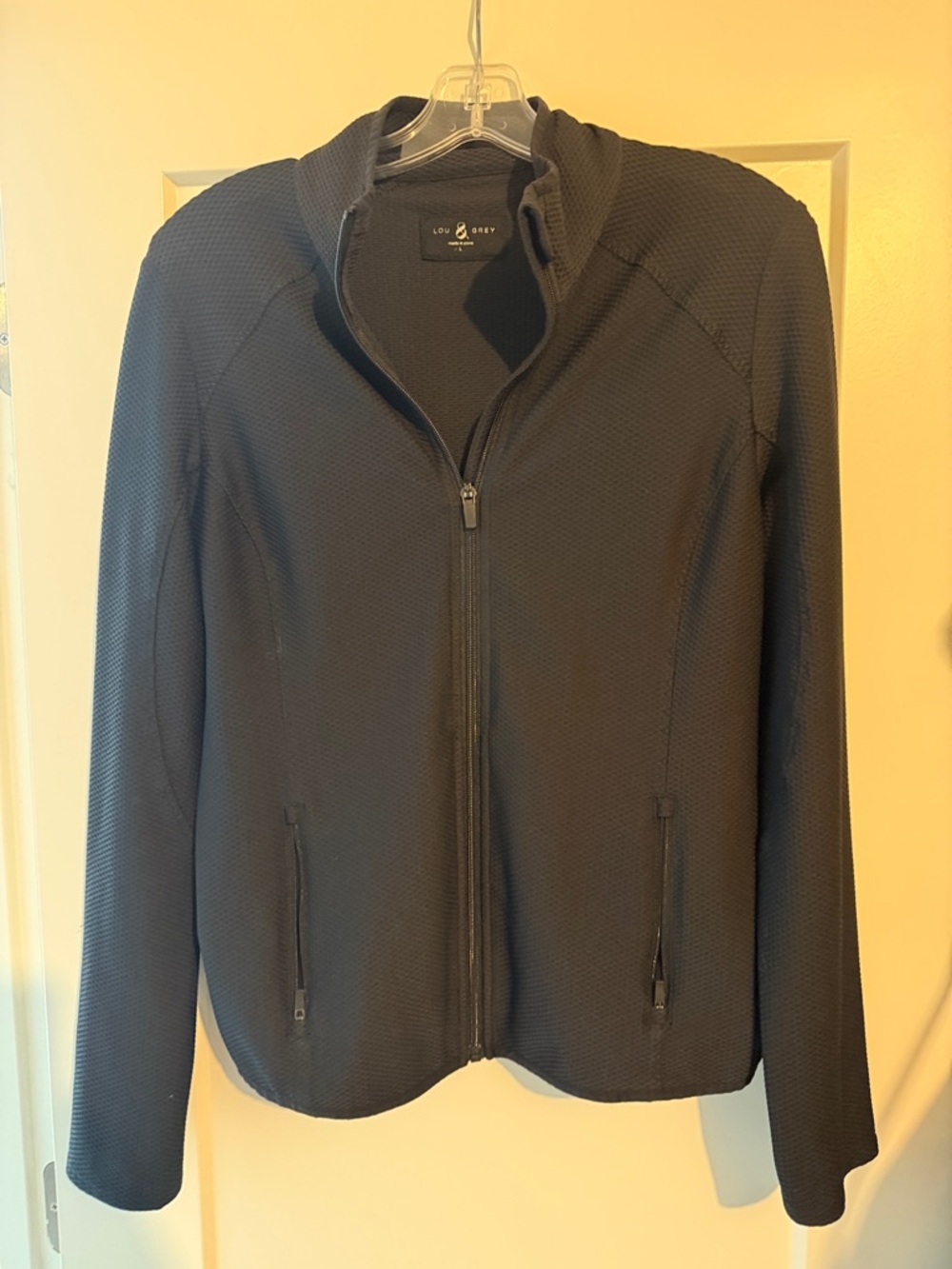 Lou & Grey Black Textured Full-Zip athletic jacket